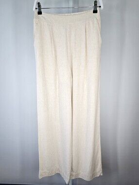 The Workshop Linen Blend High Rise Wide Leg Pants Oatmeal Size S Boutique NWT